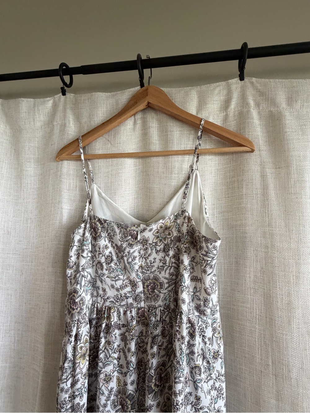 LOFT Cream Floral Spaghetti Strap Maxi Dress with Pink Hem Border - Picture 4 of 7